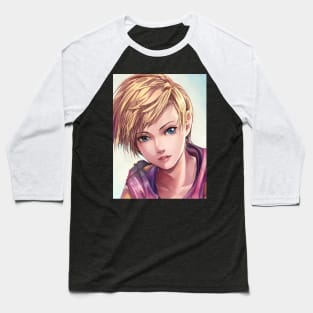 Hot Blonde Anime Girl with Short Hair Baseball T-Shirt